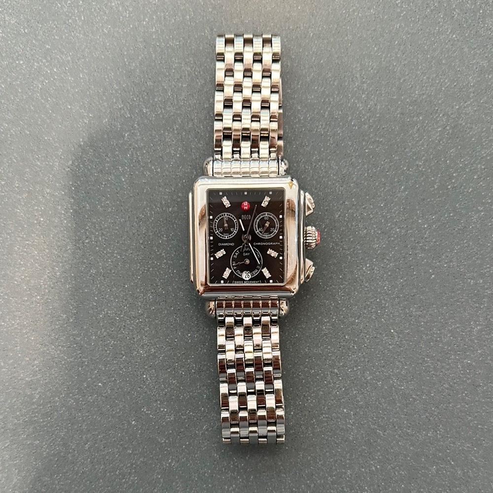 Michele Silver Watch with Black Dial